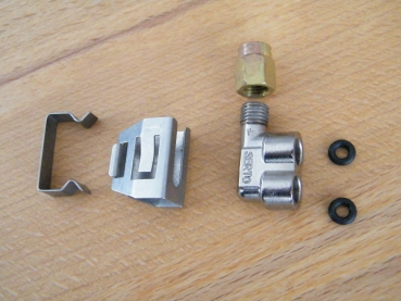 Metall Anschlusswinkel F-Form inkl. Dichtungen und Sicherung für Jura, Krups, AEG