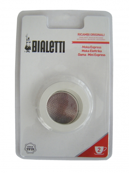 Bialetti Filtersieb und 3 x Dichtungen für Moka Express, Dama, u. v. mehr (2 Tassen), 0800002