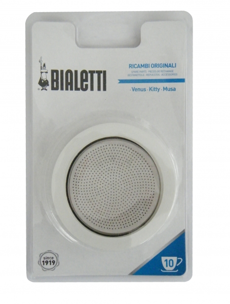 Bialetti Filtersieb und 3 x Dichtungen für Venus, Kitty, Musa (10 Tassen), 0800403
